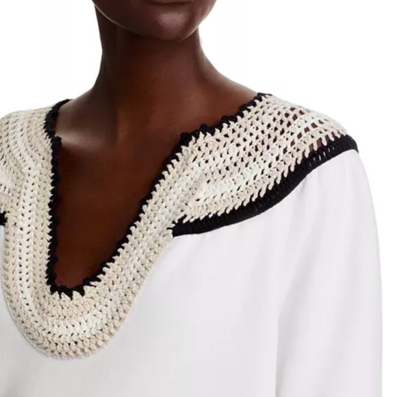 Rails Sava Crochet V-Neck Sweater 100% Cotton | Ivory Multicolor Crochet | Sz M - Picture 4 of 8